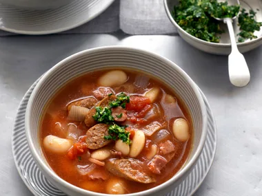 White bean and merguez soup with gremolata