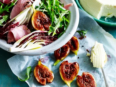 Ham salad with ricotta and balsamic figs