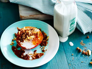 Roast peaches with coconut crumble