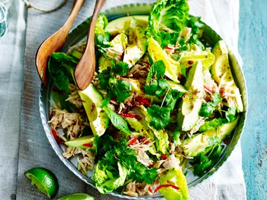 Poached chicken salad with avocado and green papaya