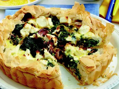 Chorizo, spinach and fetta quiche