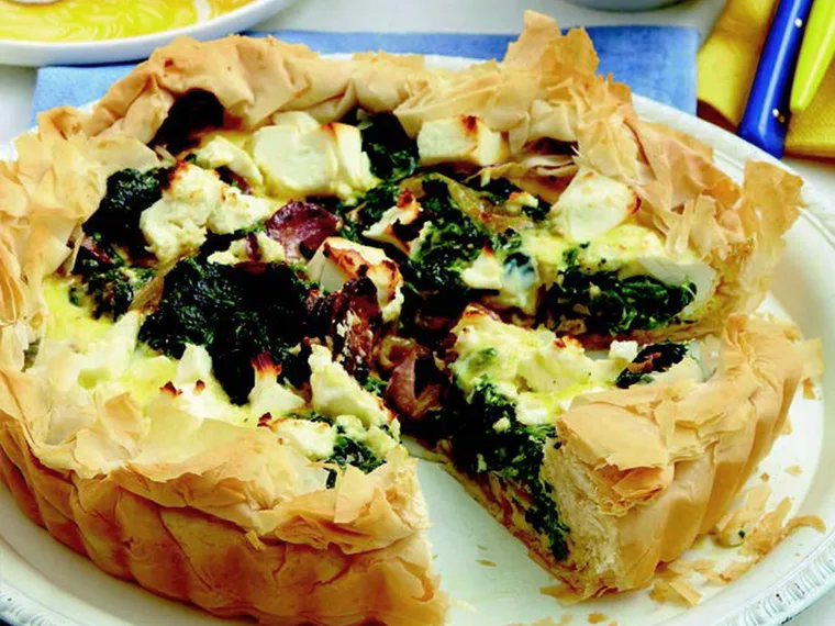 Chorizo, spinach and fetta quiche