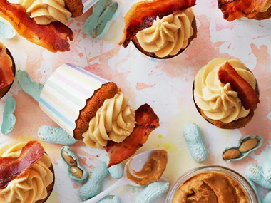 Banana, peanut butter and bacon cupcakes