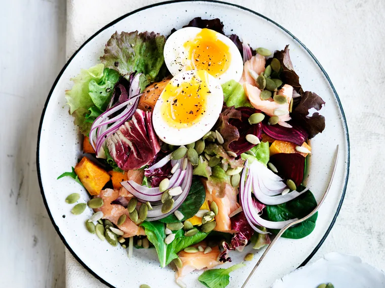 Hot-smoked salmon and egg salad