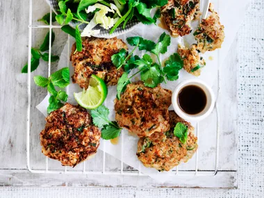 Thai crab fritters with cabbage salad