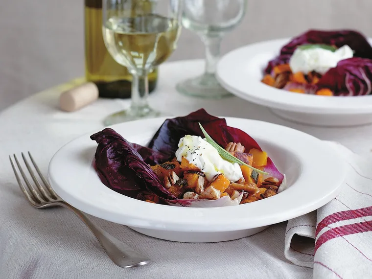 Roast pumpkin and goat cheese salad