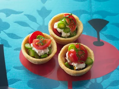 Asparagus, tomato and goats cheese tart