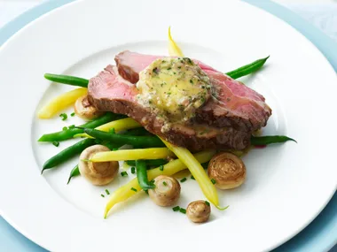 Rare roast beef with anchovy butter