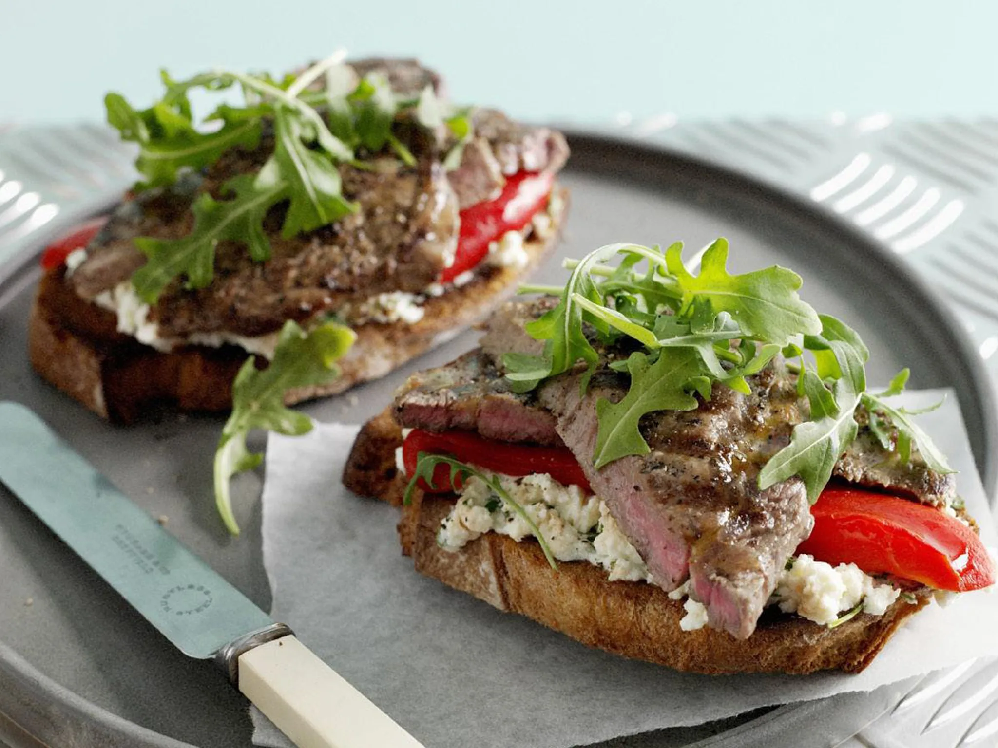 OPEN STEAK SANDWICH WITH RICOTTA AND ROASTED CAPSICUM