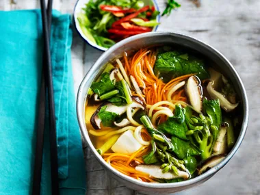 Chinese noodle, tofu and vegetable soup