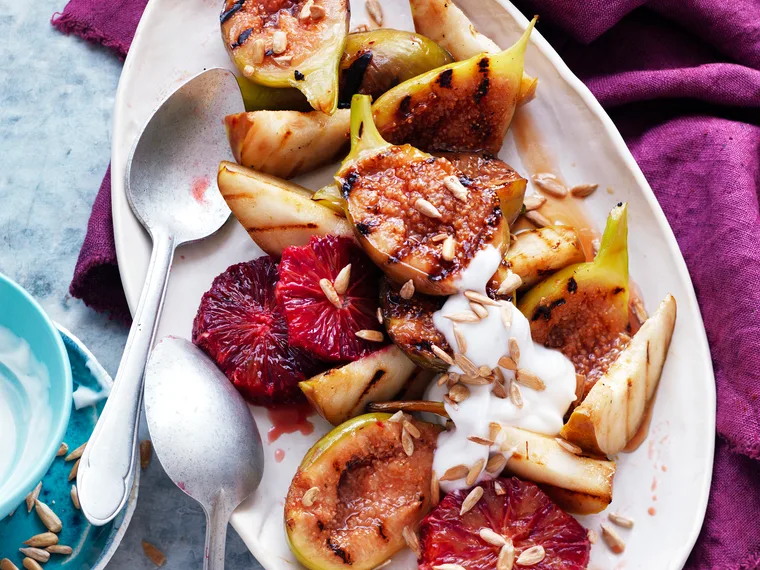 Grilled fruit salad with coconut yoghurt