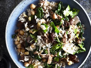 lamb, spinachand chickpea rice pilaf