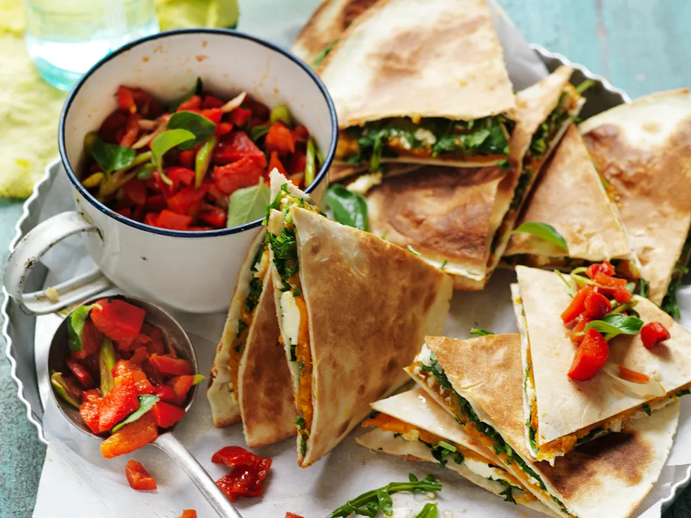 Pumpkin, ricotta and rocket quesadillas