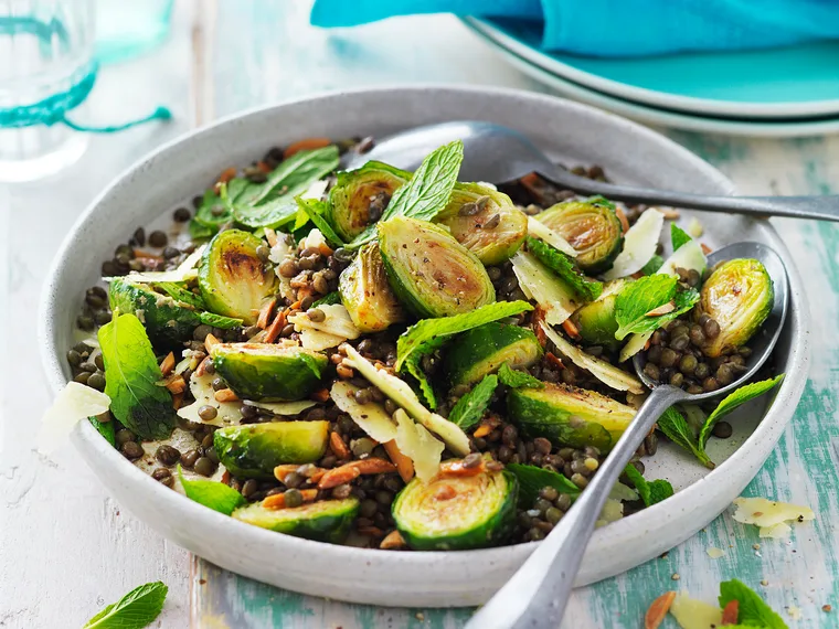 Roasted brussels sprouts & lentil salad