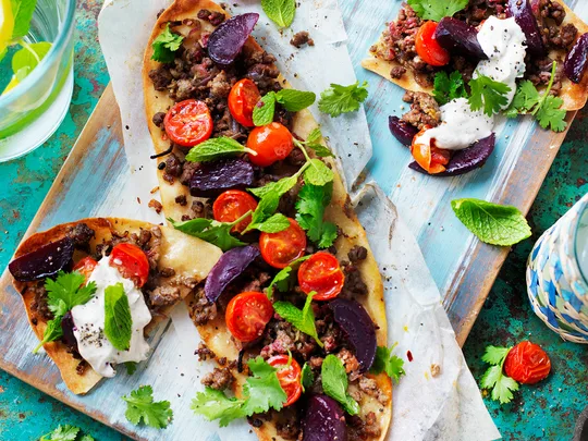 Beetroot & lamb flatbreads with tahini yoghurt