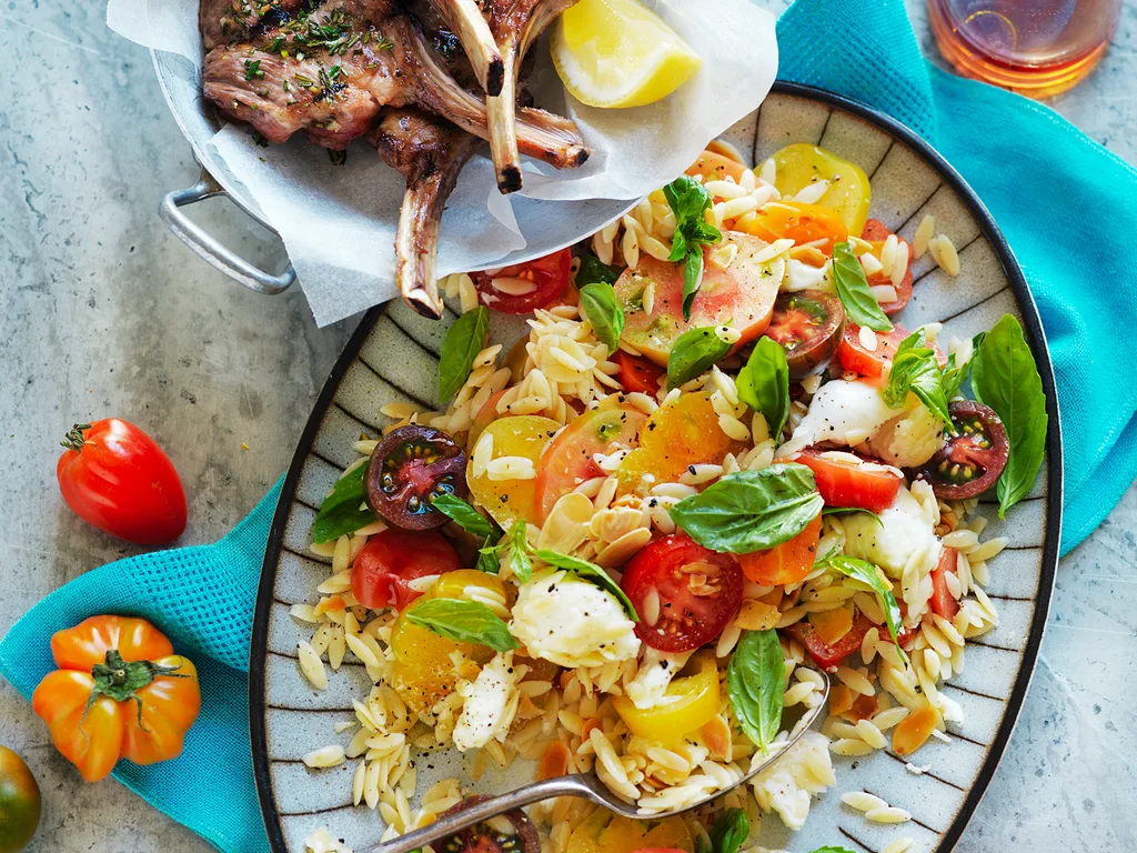 Lamb with heirloom tomato and almond salad