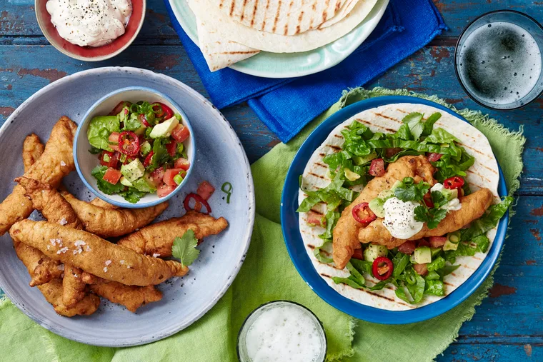 Beer-battered fish tortillas