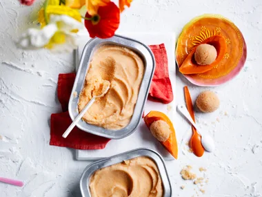 Rockmelon sorbet with fresh papaya