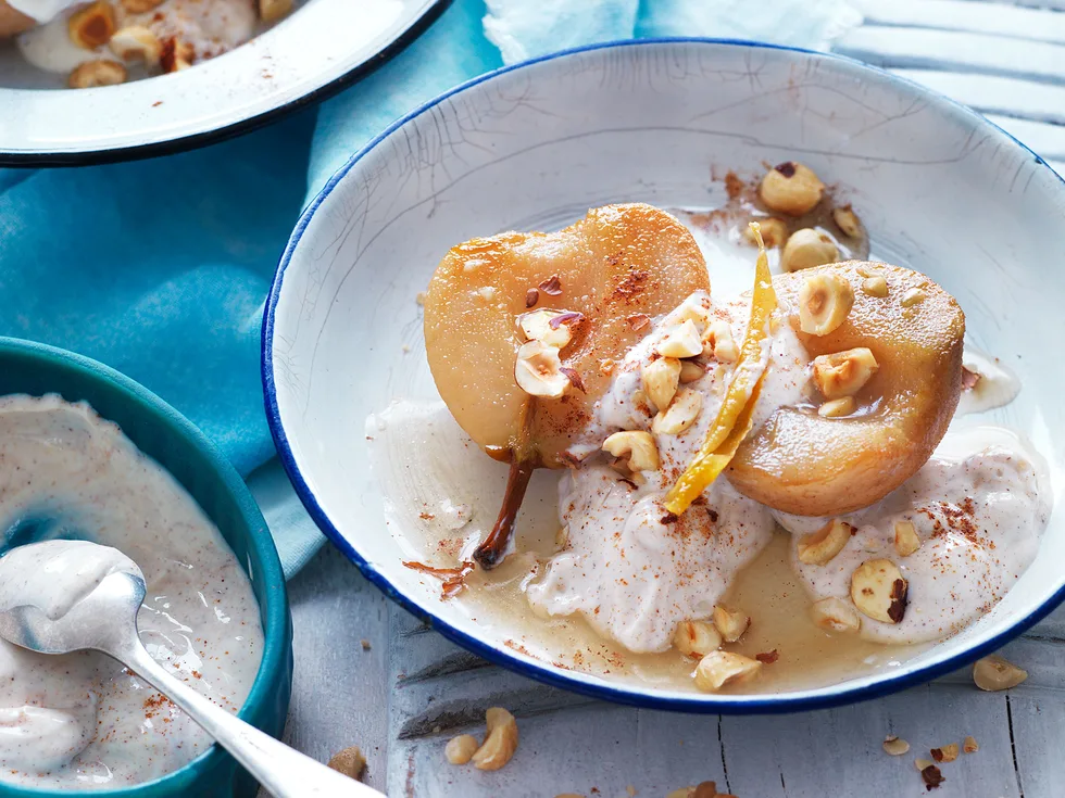 Roasted pears with cinnamon labne