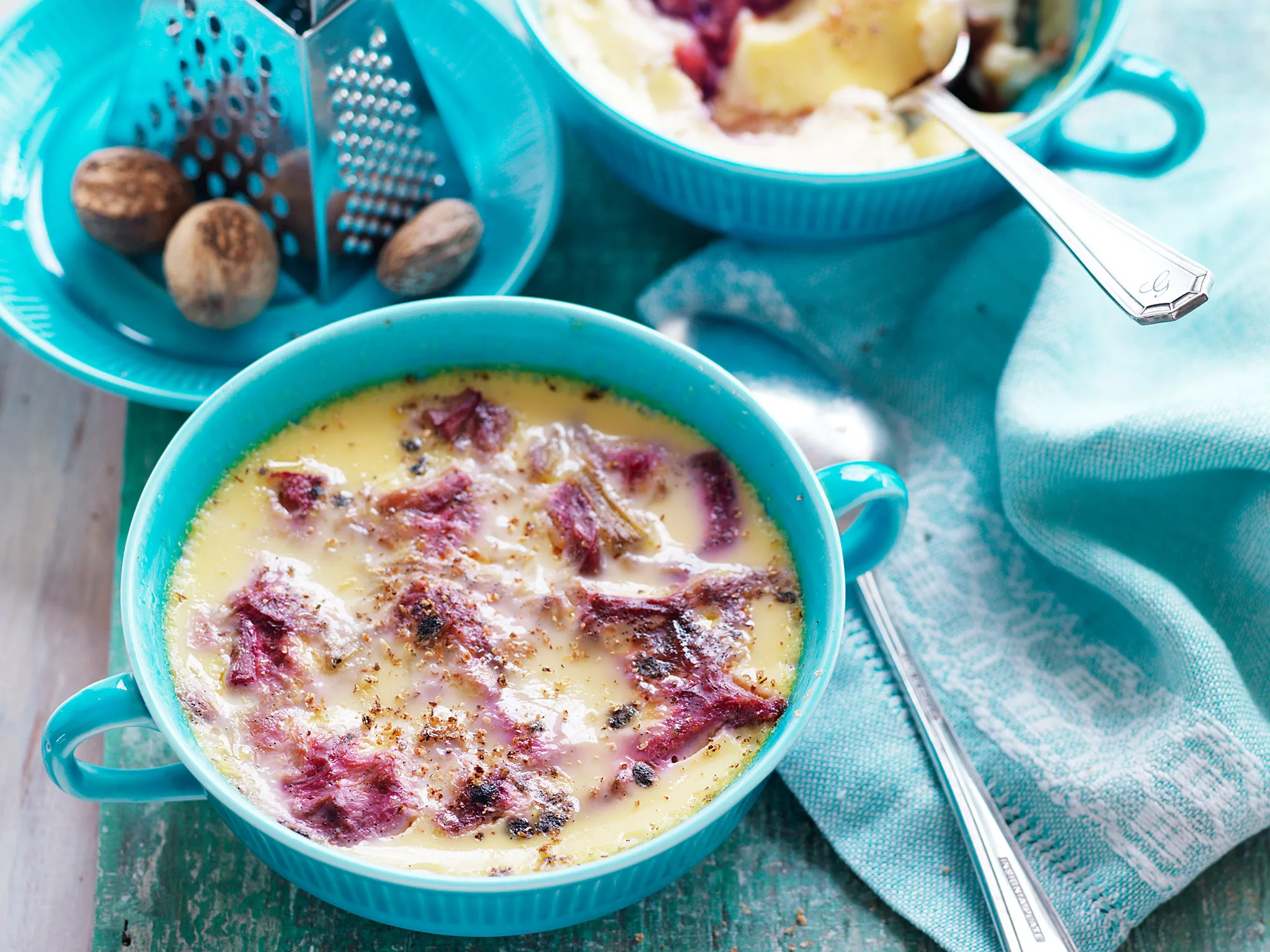 Rhubarb and vanilla baked custard-image