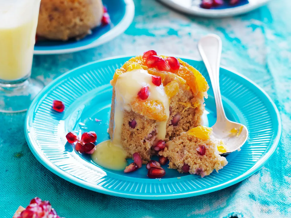 Orange and pomegranate steamed puddings