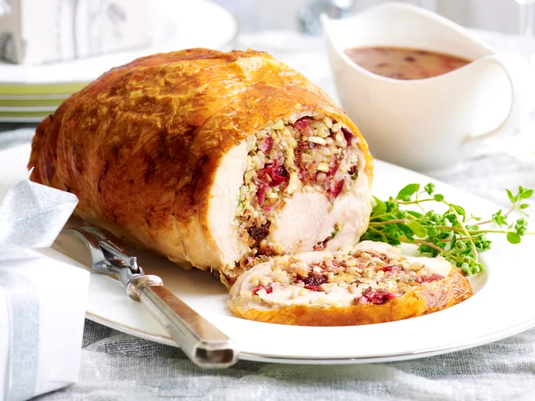 Turkey roll with cherry and almond stuffing