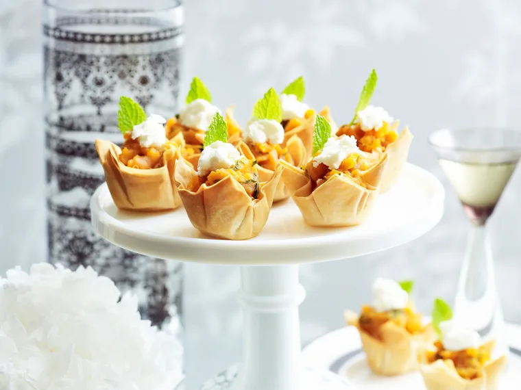 Sweet potato, mint and goat&rsquo;s cheese tartlets