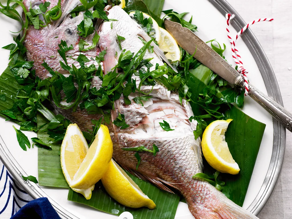 Whole fish with green onion mayo