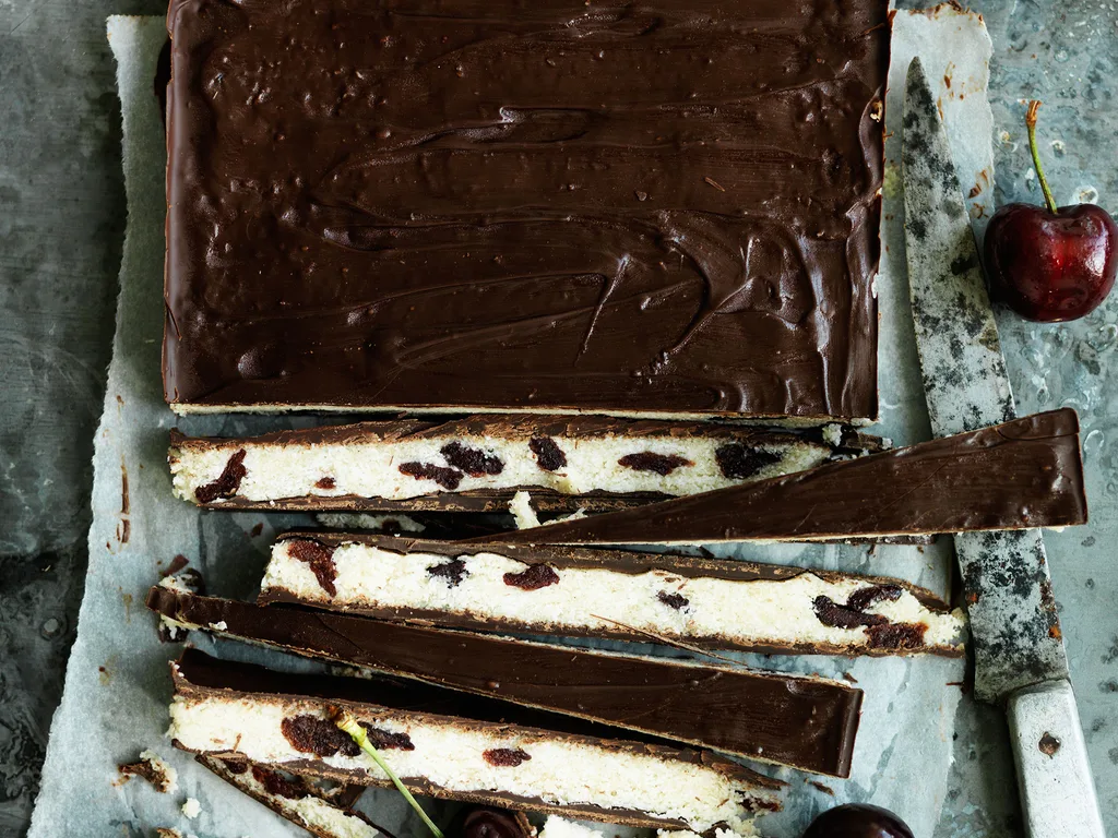 Choc-cherry coconut bars