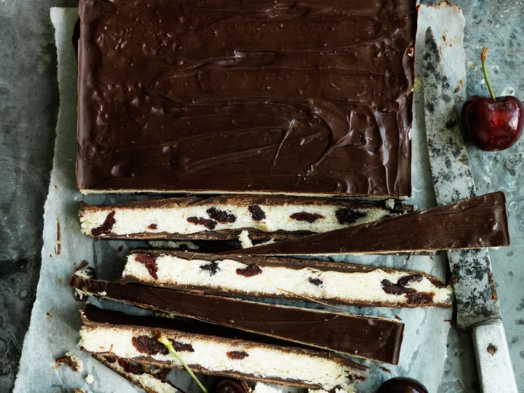 Choc-cherry coconut bars