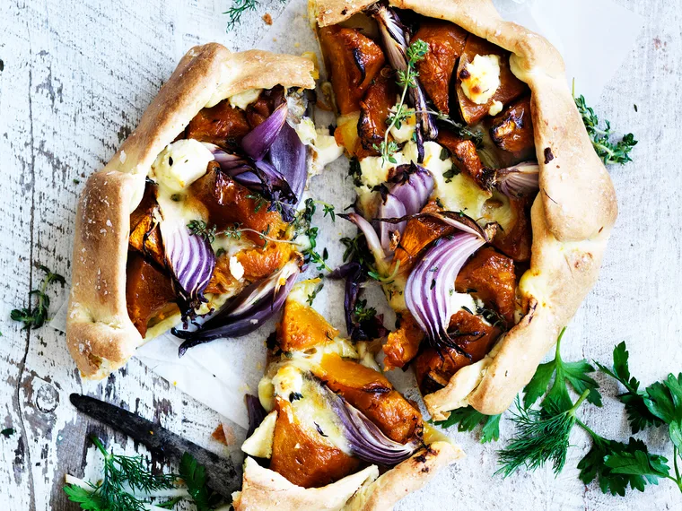 Pumpkin and feta free-form tart