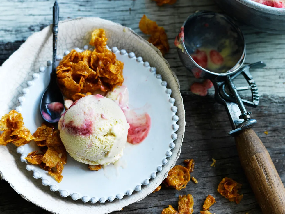 Raspberry ripple sweetcorn ice-cream