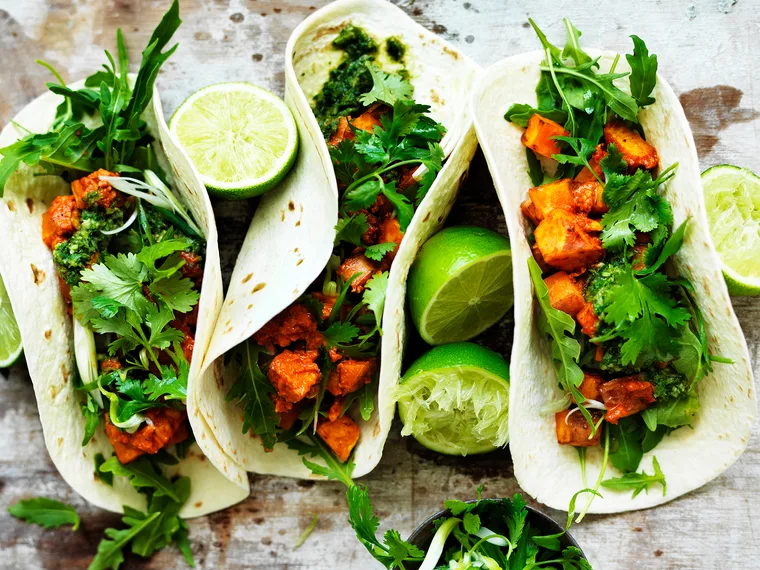 Kumara and &lsquo;chorizo&rsquo; tacos