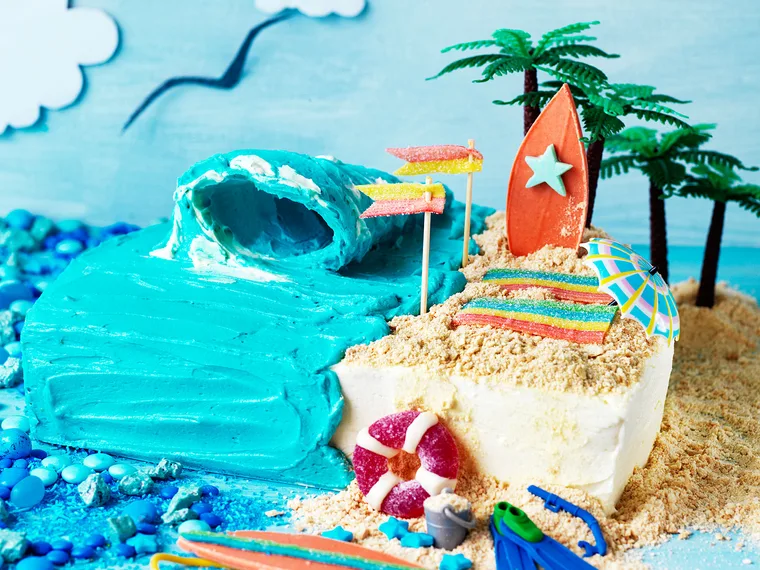 Surf's up at the beach cake