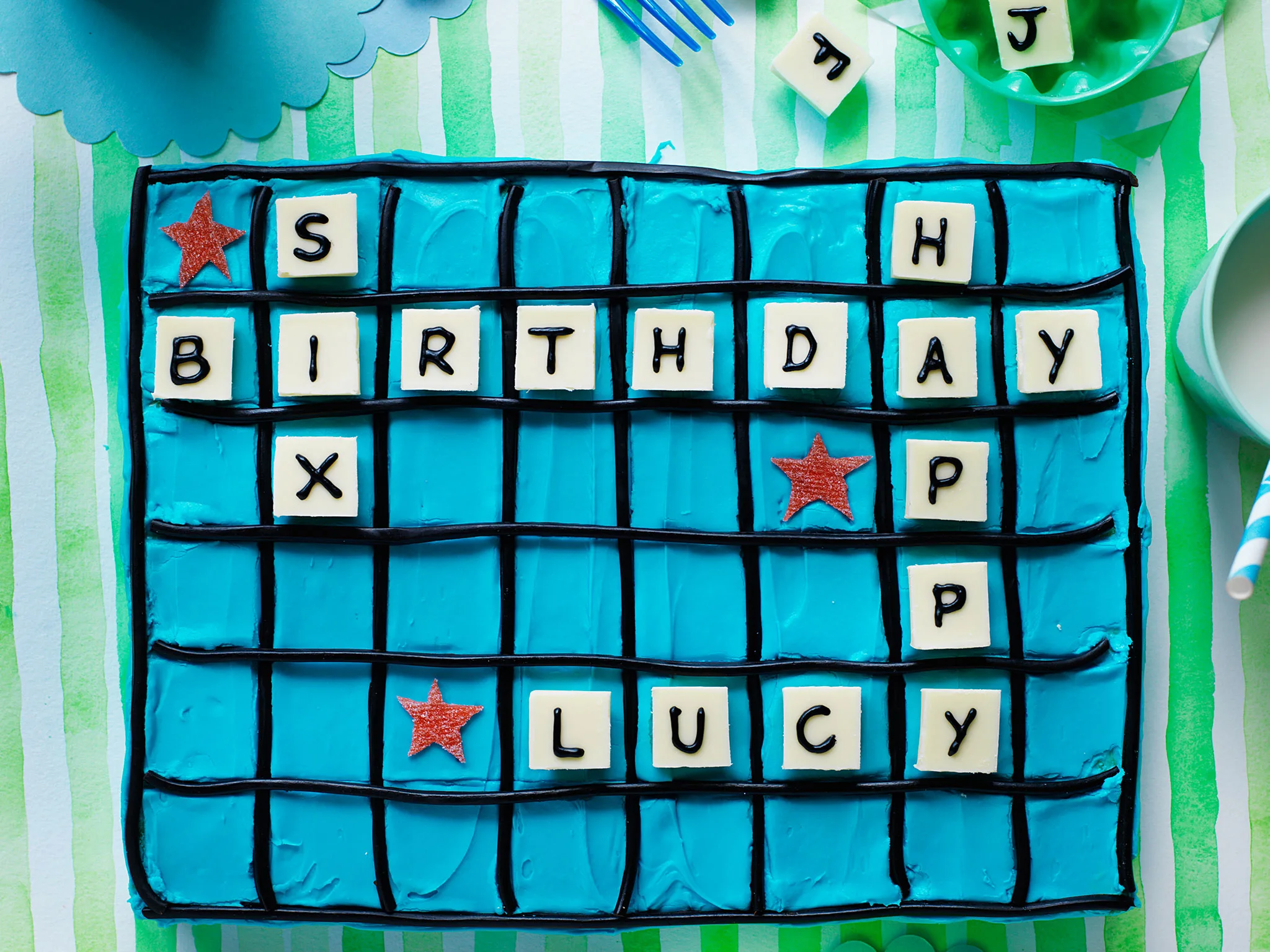 Scrabble birthday cake