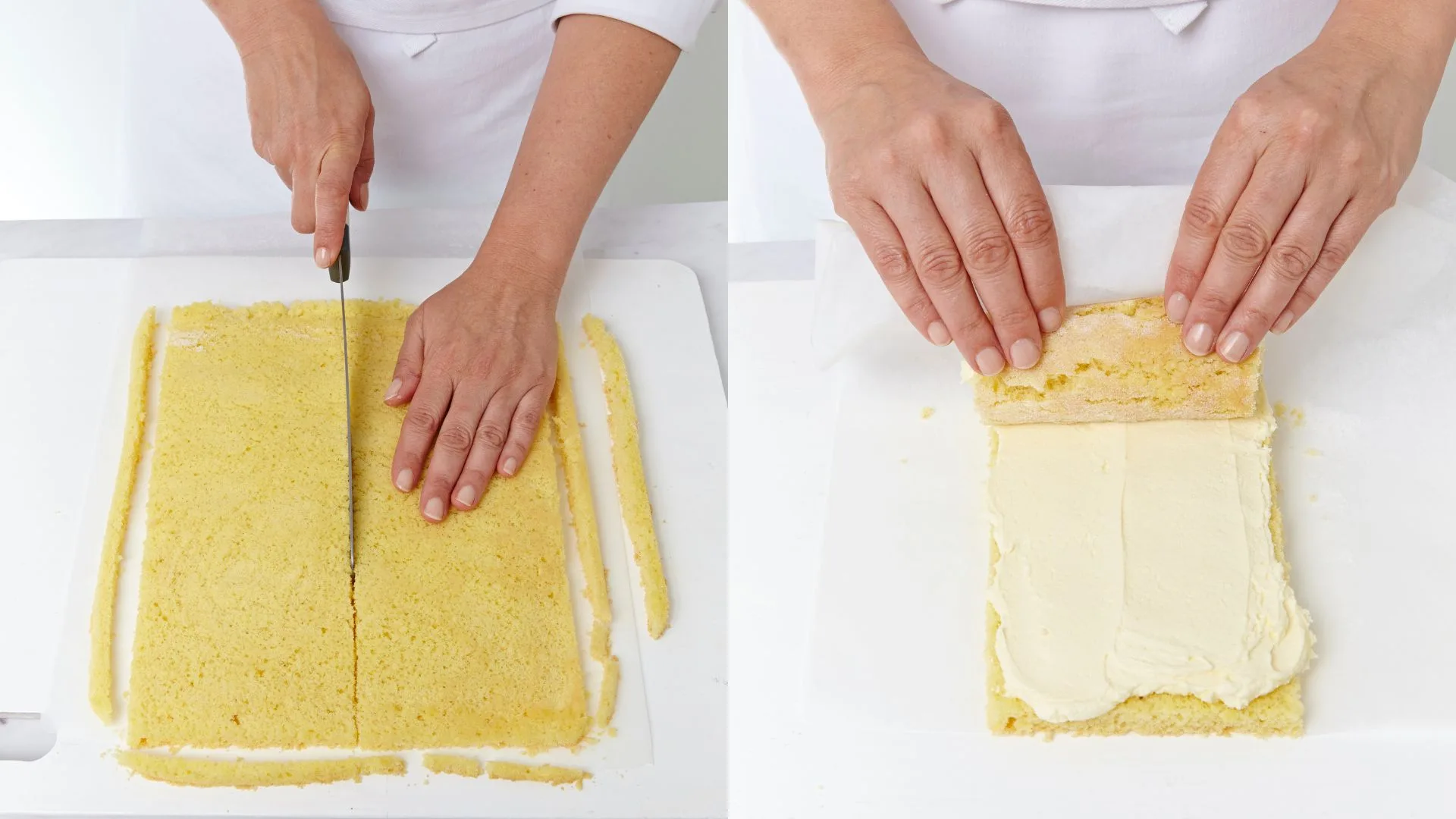 rolling the sponge for a vertical layer cake