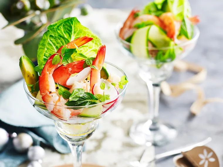 Prawn cocktail with zucchini and mint salad