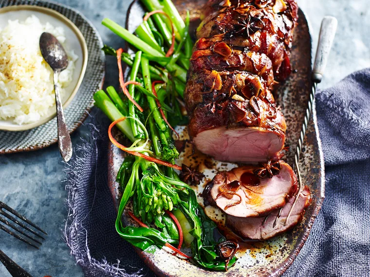 Sticky glazed slow-roasted pork