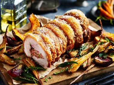 Roast pork loin with cranberry sauce