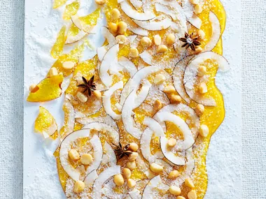 Macadamia and coconut praline