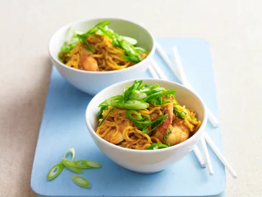 Singapore prawns with noodles