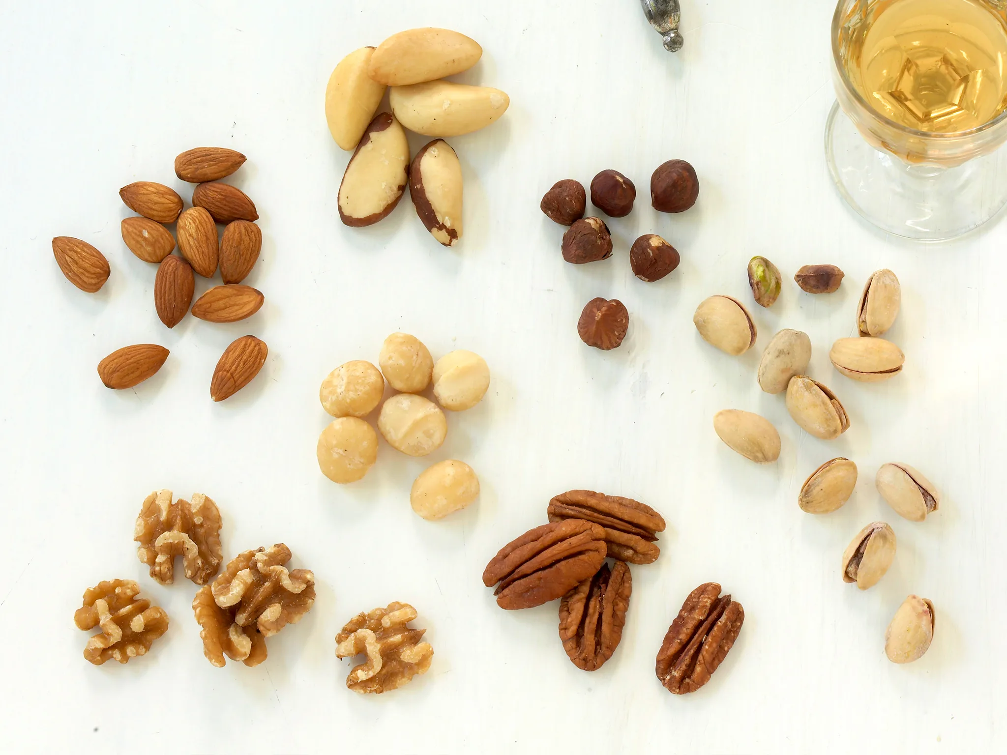 Various nuts on a white background