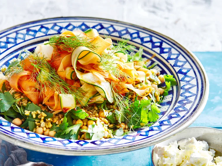 Freekeh salad with spiced vegetables