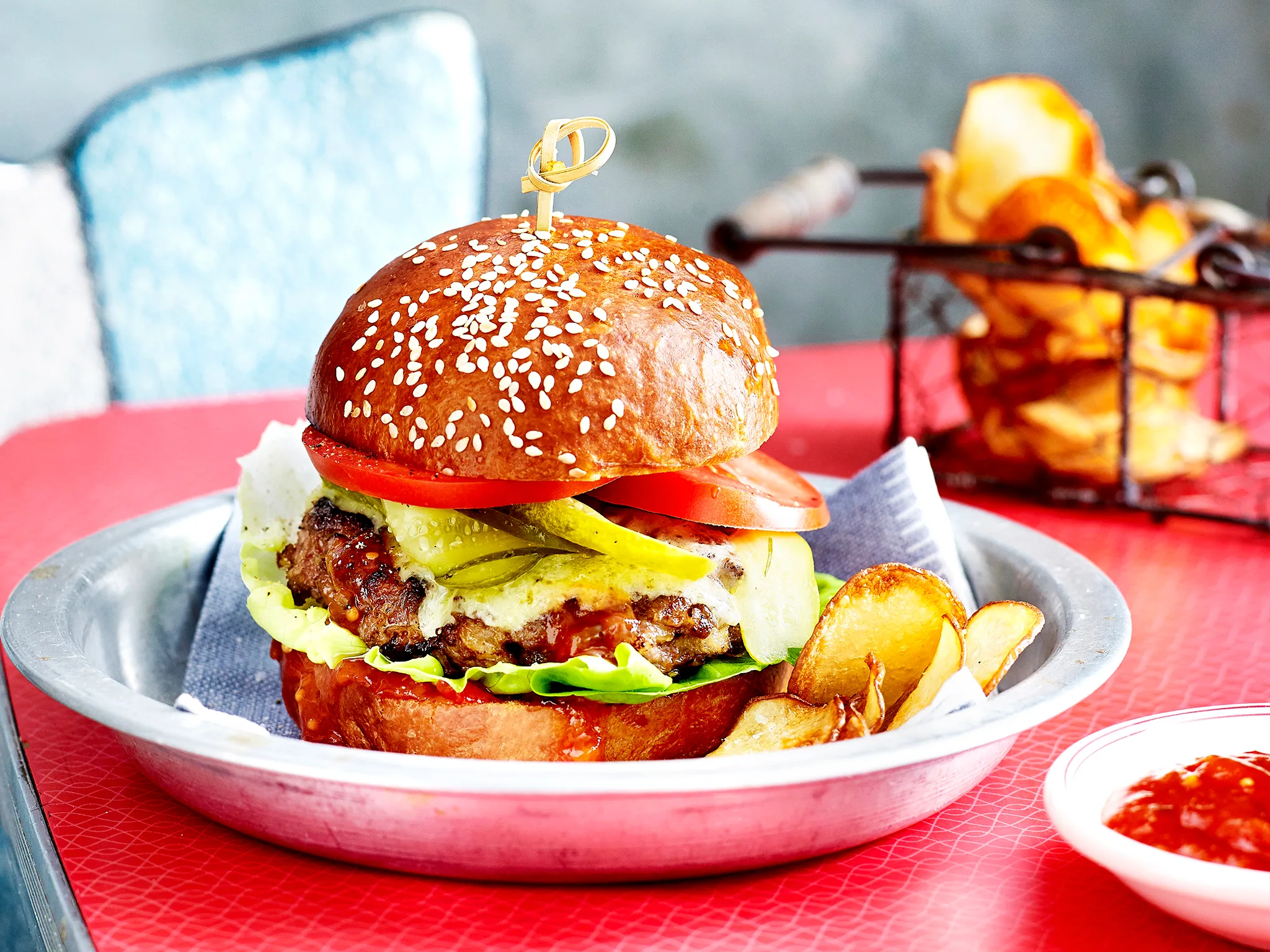 burger and chips