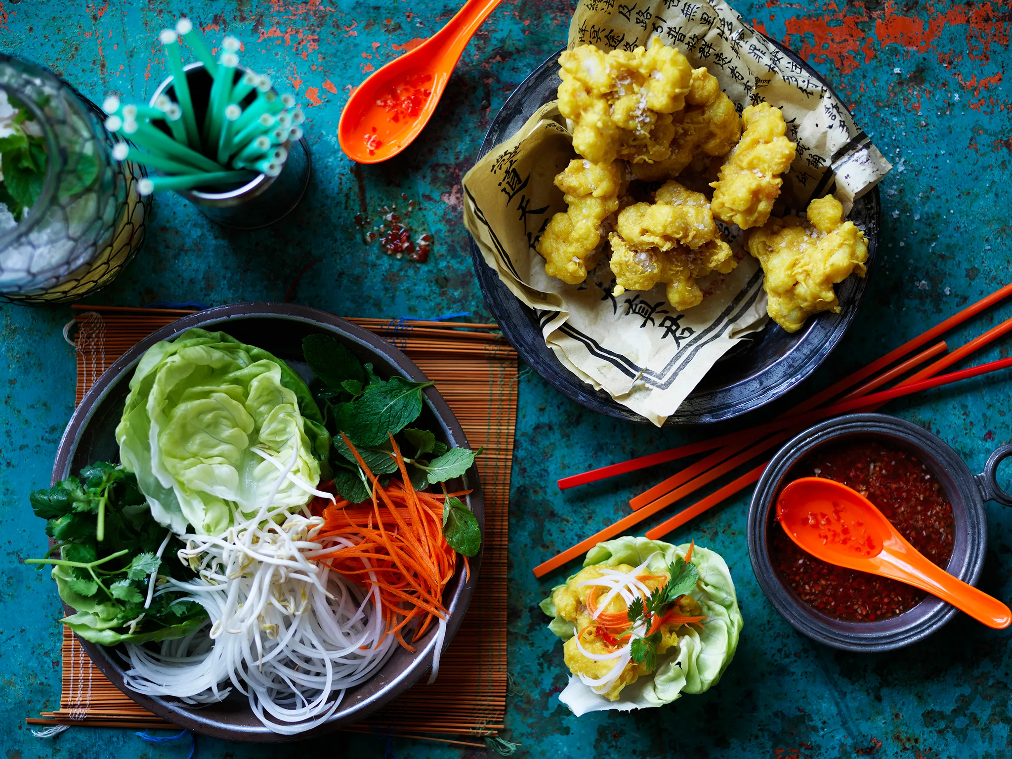 COCONUT AND PRAWN FRITTERS   with asian salad