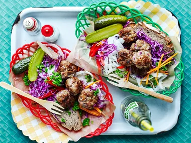Pork and fennel meatballs with tangy coleslaw