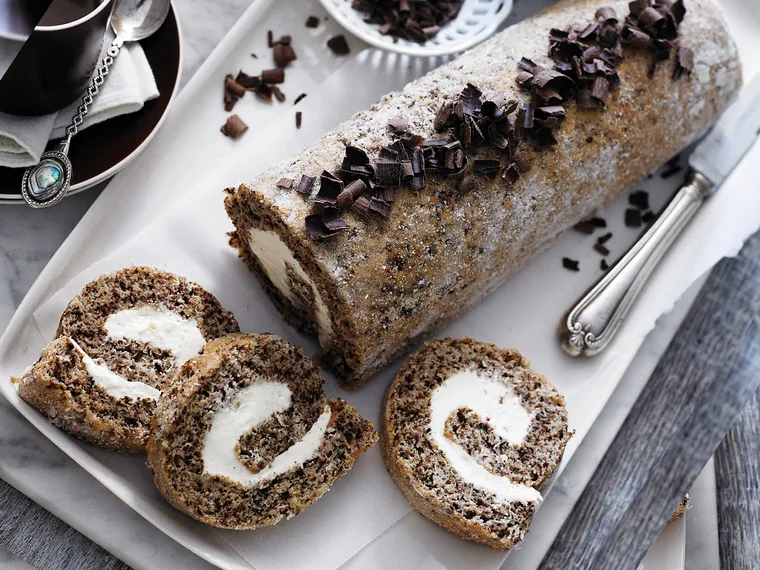 Grated chocolate sponge roll