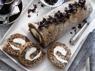 Grated chocolate sponge roll