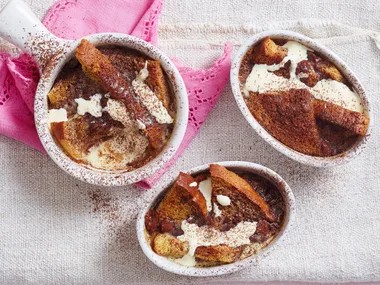 Milk chocolate bread and butter pudding