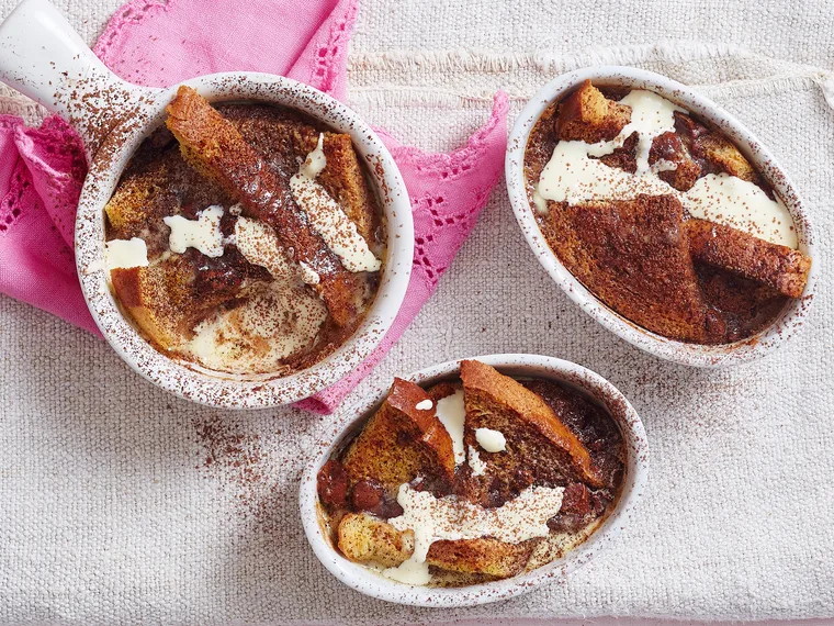 Milk chocolate bread and butter pudding